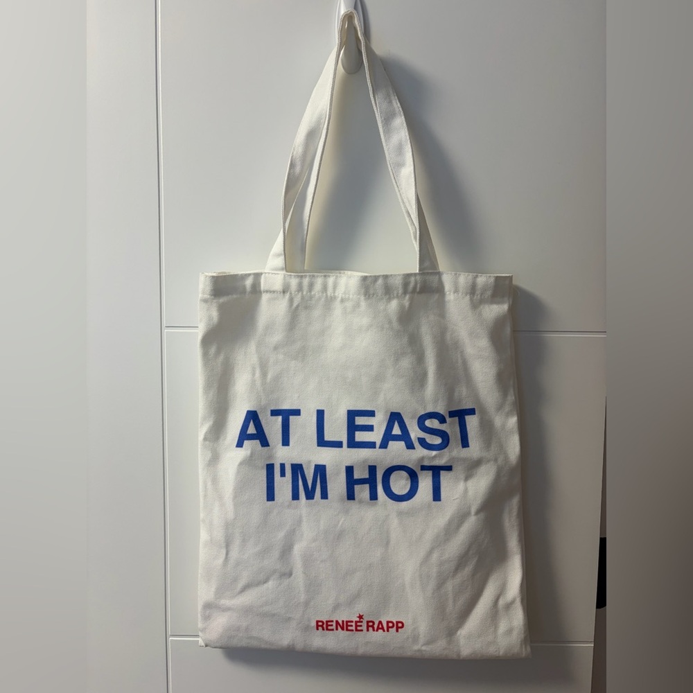 White Tote Bag with Blue Text